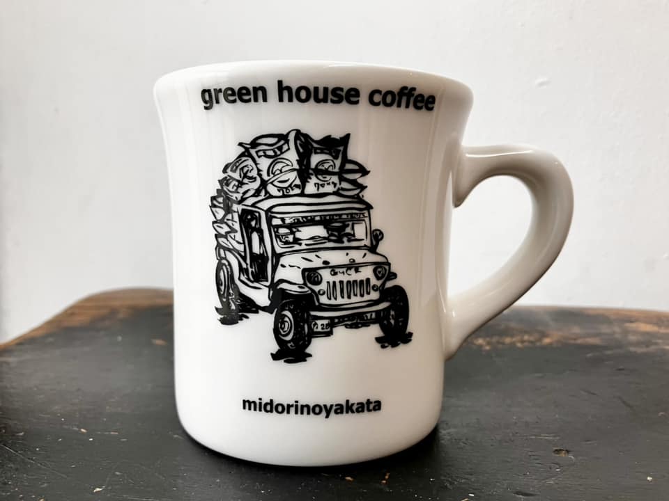 画像: SOLDOUT！！　ORIGINALマグカップ/　GREEN HOUSE COFFEE / 白 / 豆積載ジープ柄